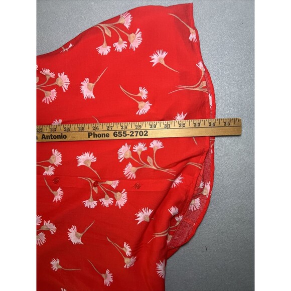 Lush Kimono Deep V Mini Dress Size Large Red Floral Double Button Front Tie Back - Picture 11 of 14